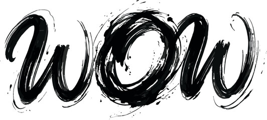 Wow brush lettering typography word express text written with black ink brush strokes and splatters isolated on white background vector illustration © Hachhada