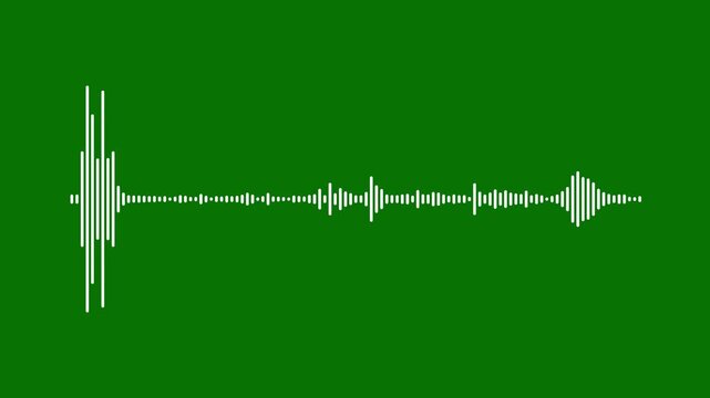 audio spectrum animation, electronic music frequency bars, sound wave spectrum equalizer, white frequency bars, green background for music production podcasting and digital sound,4k video