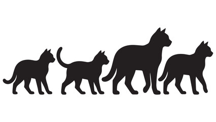 Four black cats silhouette walking in a line © Mahfuz
