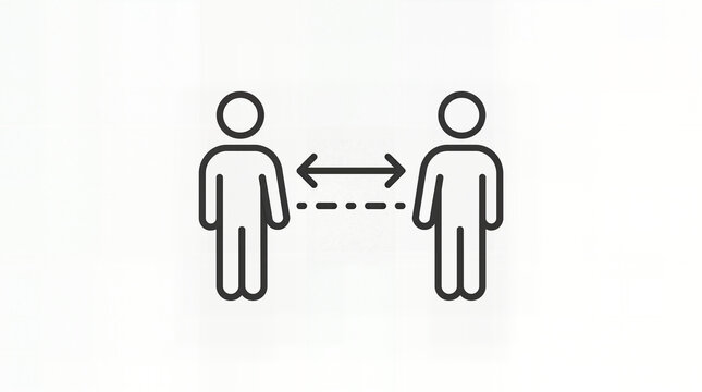 Minimal outline icon showing two people maintaining physical distance, representing social distancing, public health guidelines, and infection prevention measures. Suitable for healthcare and safety 