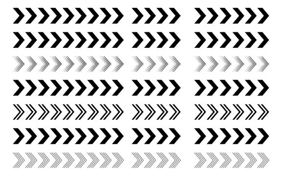 Variety of black chevron arrow shapes and design elements with direction abstract navigation collection indicator pointing template