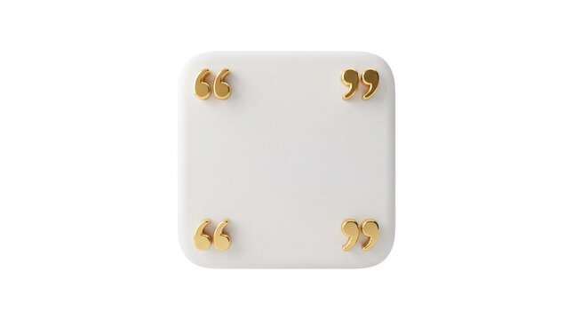 Minimalist white square frame with golden quotation marks isolated on a clean white background for social media
