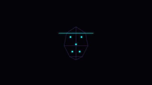 Facial recognition biometric scanning technology animation with digital wireframe face overlay 4k security