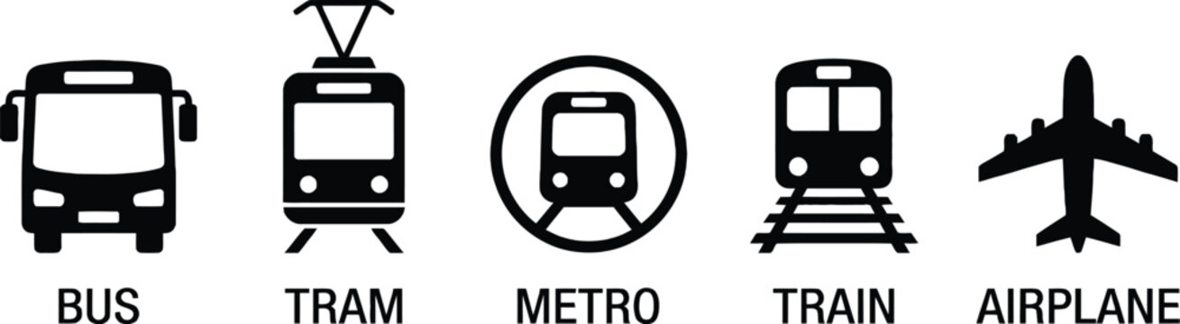 Transportation Icons Set Black Silhouettes On White Background