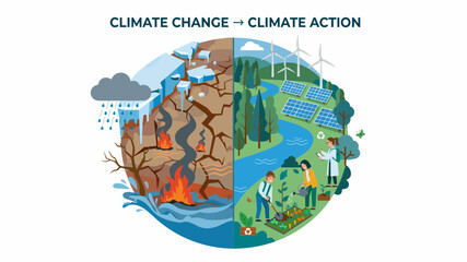 Naklejka premium Environmental activists work together to transition the planet from destructive climate change to sustainable climate action.