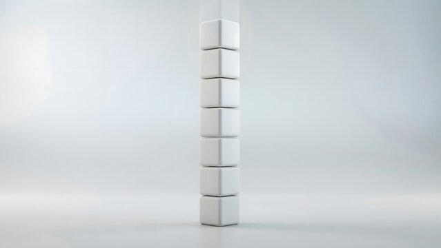 Vertical stack of white cubes expanding upward representing business scalability &ndash; Perfect for enterprise scaling, growth metrics, or performance expansion presentations.