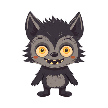 illustration of a cute cartoon werewolf for Halloween, illustration for stickers, clipart or theme projects for Halloween