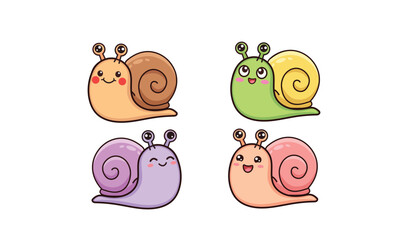 Set of cute cartoon snails with different colors, adorable snail characters with shells, vector illustration vector © Naim01