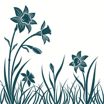 daffodil border frame silhouette on white background