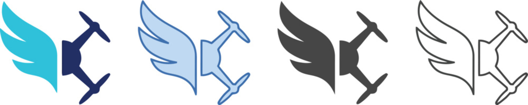 Abstract Wing and Drone Propeller Icon Set Vector for Aviation Branding, Technology Logos & Delivery Service Graphics (EPS)
