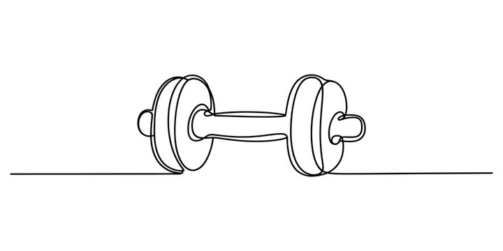 Continuous single line drawing of a simple dumbbell gym equipment