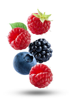 Levitate mix berries with leaf on white background