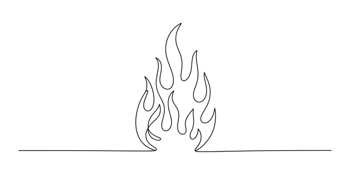 Continuous single line drawing of a flame fire icon