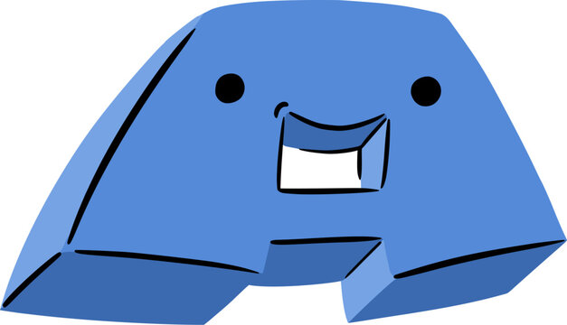Blue vector letter A with joyful expression, open mouth, playful preschool decorative characte