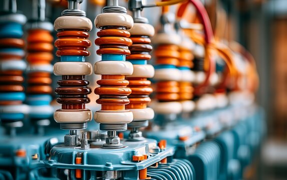 High Voltage Electrical Substation Bus Bar and Transformer Details Close-Up