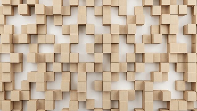 Abstract threedimensional geometric pattern of beige cubes arranged in creative uneven layout design
