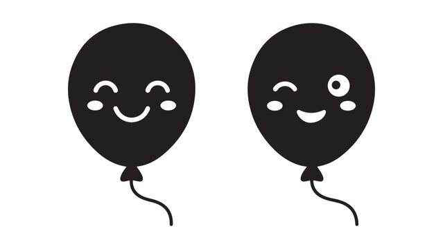 Cute Black Party Balloons with Happy and Winking Faces Isolated on White Background