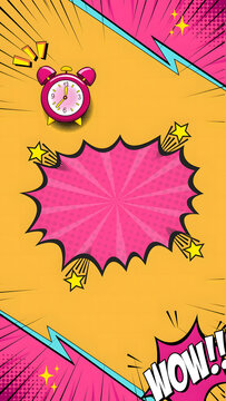 Comic book style background with alarm clock and speech bubble pop art background illustration template abstract communication creative artistic attention notification deadline
