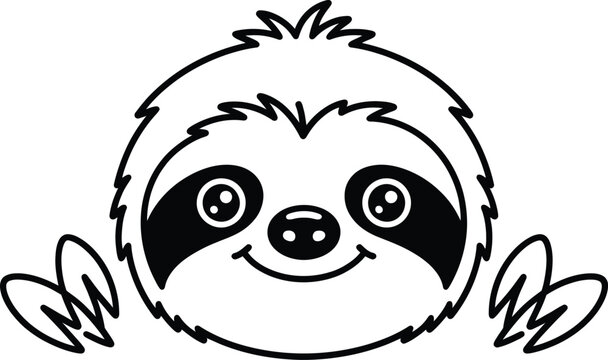 Cute sloth face cartoon line art drawing with illustration portrait character coloring childlike whimsical wildlife minimalist template decoration graphics tropical friendly