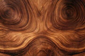 Fototapeta premium Close-up of a textured, swirling pattern on a brown wooden surface, showing detailed grain and organic concentric rings. micro photography
