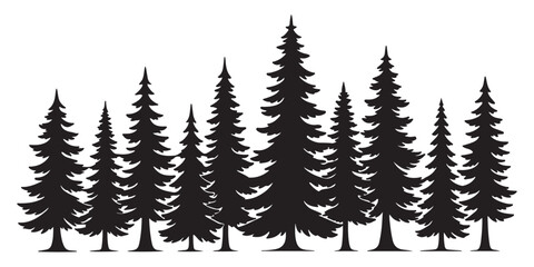 Obraz premium Collection of pine tree silhouettes 