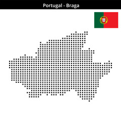 Fototapeta premium Map of Portugal region Braga in medium size square dots