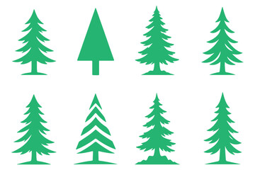 Fototapeta premium Trees flat icons set. Plants, landscape design, fir tree, succulent, privacy shrub, lawn grass, flowers black vector collection isolated on transparent background. tree simple silhouettes .