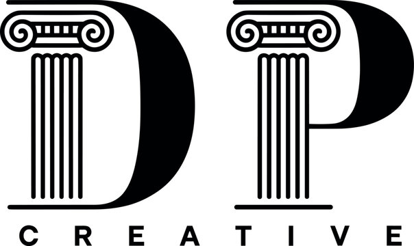 Letter DP Monogram Logo With Greek Pillar Column Concept Isolated On White Background