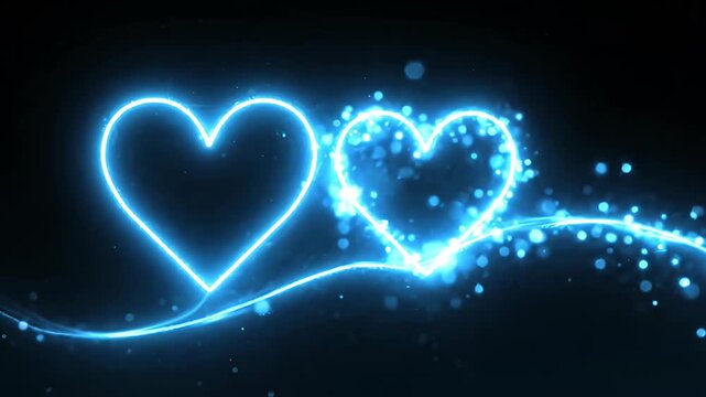 Blue neon glowing curved line with sparkles.