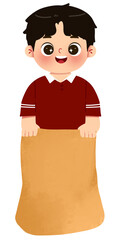 Illustration of a boy in a sack race