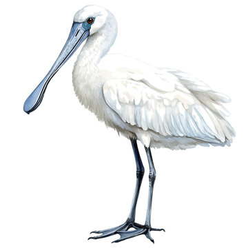 Royal Spoonbill, watercolor artwork with bold brush accents and dynamic composition, isolated on a white background.