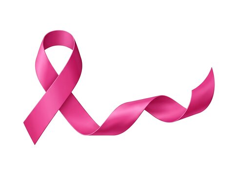 Breast Cancer Awareness Month Pink Breast Cancer Awareness Ribbon with Flowing Tail on White pink ribbon symbol