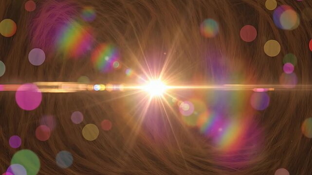 Bright starburst light with rainbow lens flares.