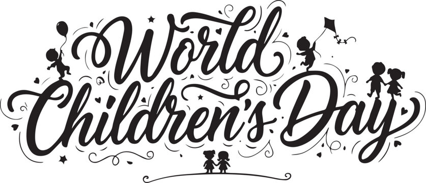 World childrens day lettering with cute kids silhouettes childrens day