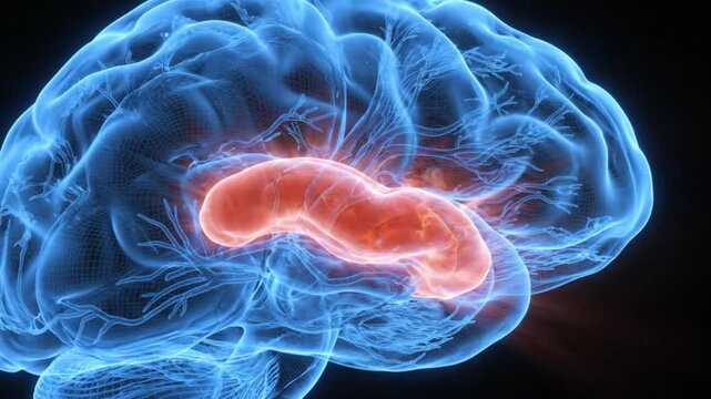 3d medical illustration of the human brain highlighting the hippocampus