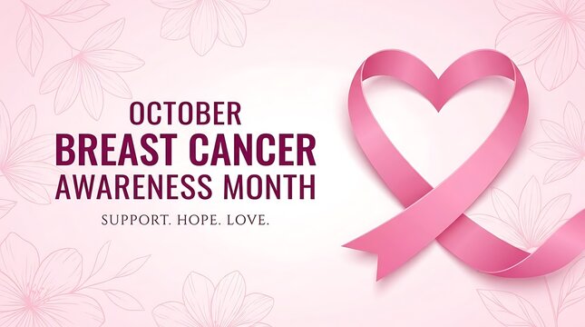 Pink ribbon forming a heart for Breast Cancer Awareness Month with floral october support