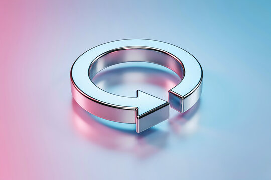 Metallic circular arrow symbol for digital refresh interface with metallic circular interface rotation abstract application technology
