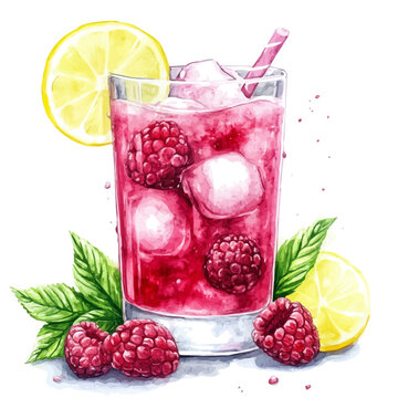 watercolor painting of Raspberry Lemonade, isolated on a white background.