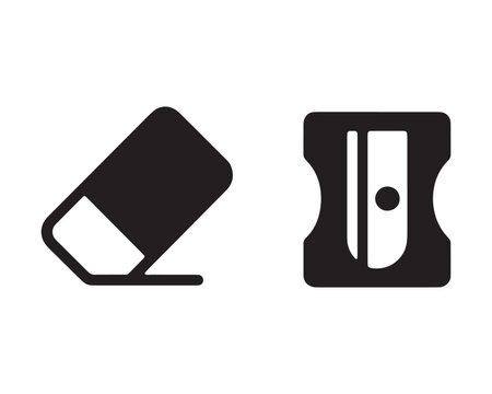 School Supplies Silhouette Featuring Pencil Sharpener and Eraser Black and White Silhouette