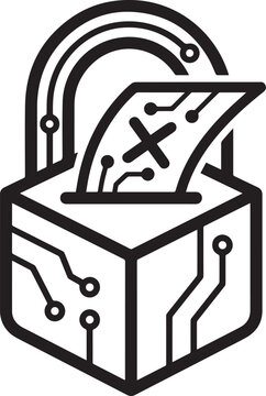 Digital voting security icon, electronic ballot box with padlock and circuit lines us midterm elections
