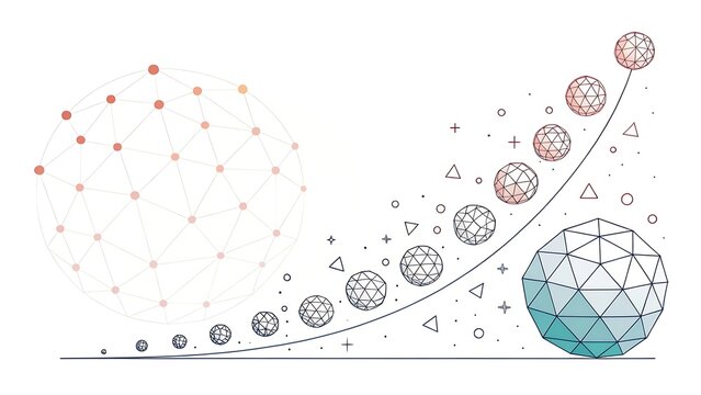 Exponential growth curve visualization with geometric spheres exponential geometric infographic