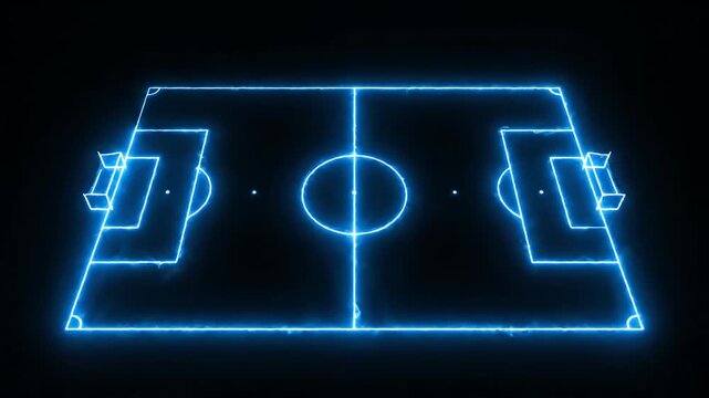 Glowing blue neon soccer field layout design.