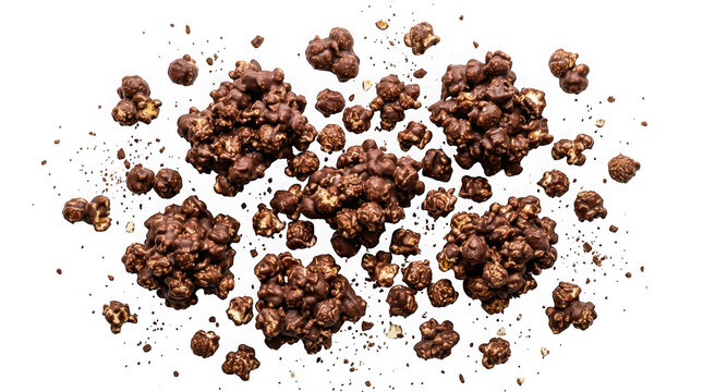 Chocolate covered popcorn clusters isolated on transparent background
