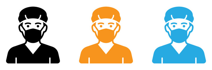 Three medical workers wearing masks and face shields in a row