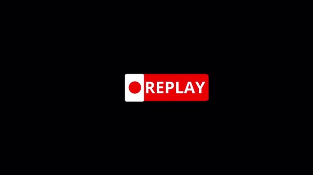 Replay Text Button Animation with Alpha Channel, Replay Icon Video for Live Streamers, Action Replay Sign Icon Loop Animation, Broadcast UI Motion Graphic in 4k