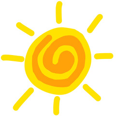 Handdrawn yellow sun illustration isolated on transparent background