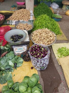 Assorted Fresh Vegetables and Herbs at Local Produce Market