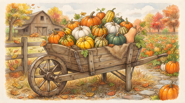 Colorful pixel art scene of a farmer selling fresh pumpkins and vegetables at a market stand