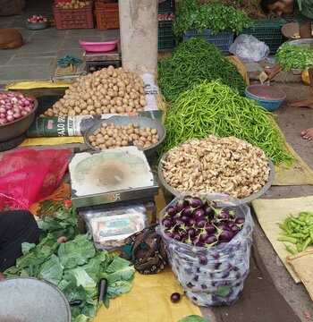 Traditional Indian Vegetable Stall with Fresh Farm Produce