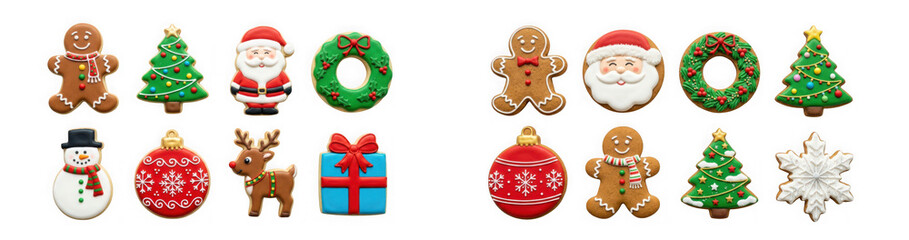 Fototapeta premium Set of various christmas cookies isolated on transparent background